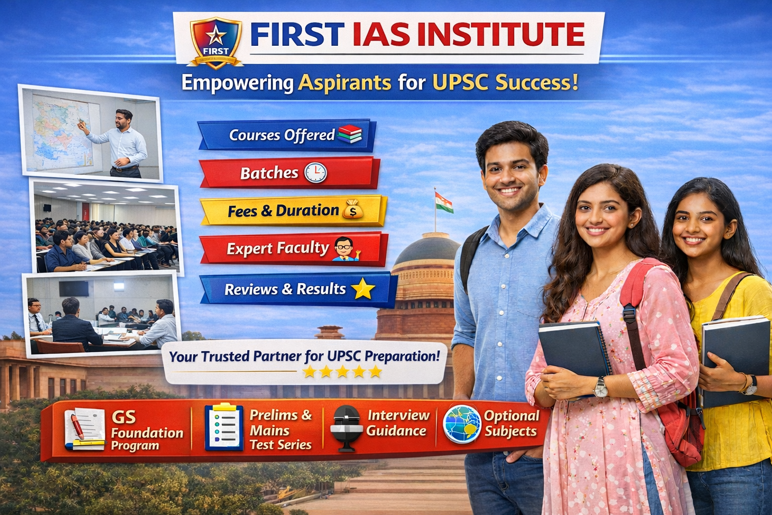 FIRST IAS INSTITUTE (Courses, Batches, Fees, Reviews, Contact)